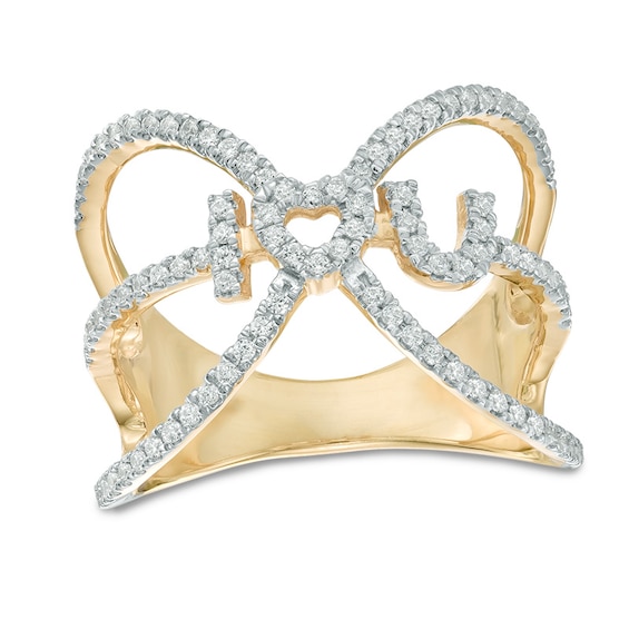1/3 CT. T.w. Diamond "I Heart U" Orbit Cage Heart Ring in 10K Gold
