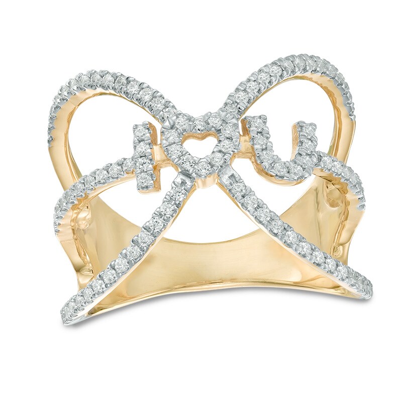 Main Image 1 of 1/3 CT. T.W. Diamond "I Heart U" Orbit Cage Heart Ring in 10K Gold