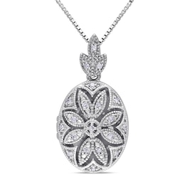 1/10 CT. T.W. Diamond Flower Vintage-Style Oval Medallion Locket in Sterling Silver