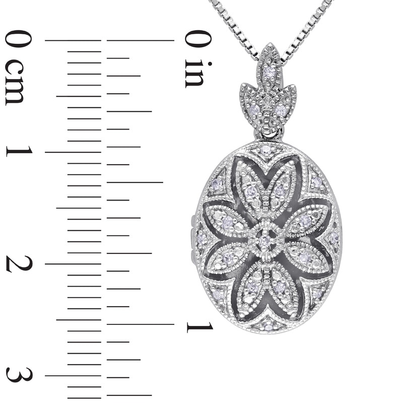 Main Image 3 of 1/10 CT. T.W. Diamond Flower Vintage-Style Oval Medallion Locket in Sterling Silver