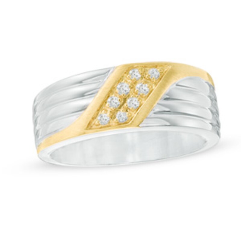 Main Image 1 of 1/6 CT. T.W. Diamond Two Row Slant Band in 10K Two-Tone Gold