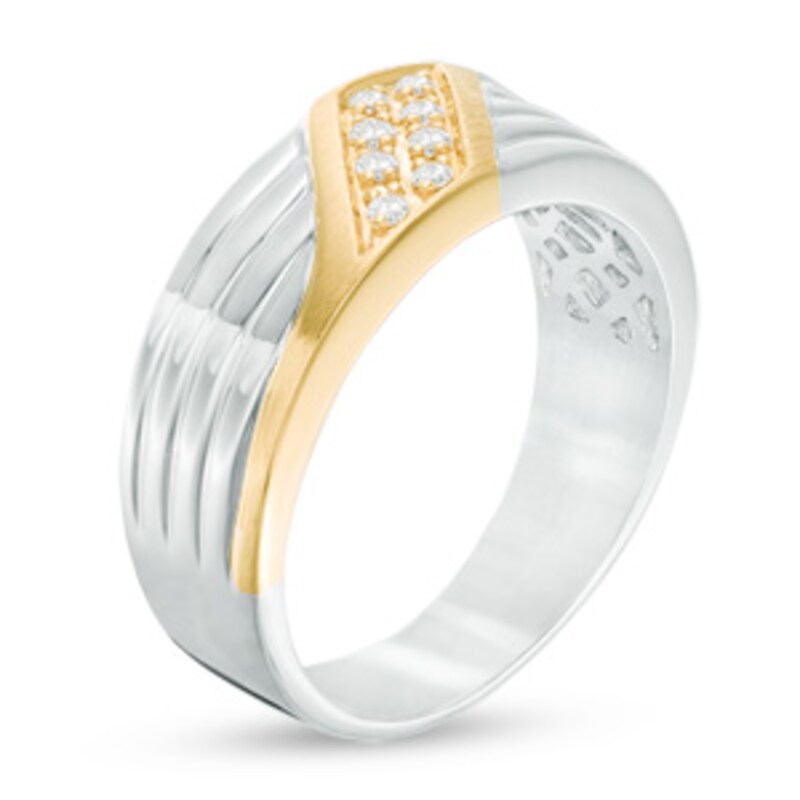 Main Image 2 of 1/6 CT. T.W. Diamond Two Row Slant Band in 10K Two-Tone Gold
