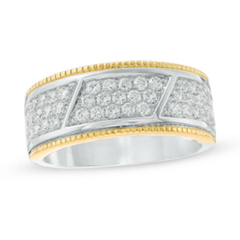 Main Image 1 of Men's 1 CT. T.W. Diamond Milgrain Trimmed Band in 10K Two-Tone Gold