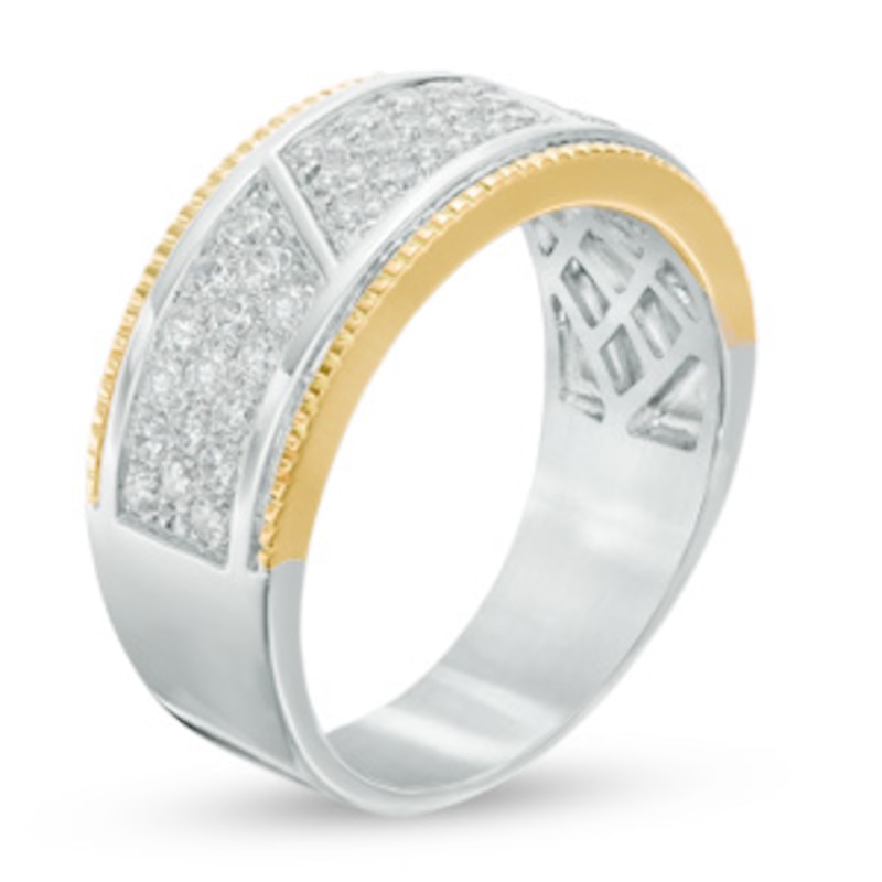 Main Image 2 of Men's 1 CT. T.W. Diamond Milgrain Trimmed Band in 10K Two-Tone Gold