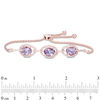 Thumbnail Image 1 of Oval Amethyst and Lab-Created White Sapphire Frame Bolo Bracelet in Sterling Silver with 14K Rose Gold Plate - 8.0"