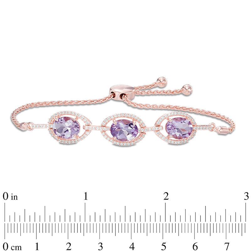 Oval Amethyst and Lab-Created White Sapphire Frame Bolo Bracelet in Sterling Silver with 14K Rose Gold Plate - 8.0"