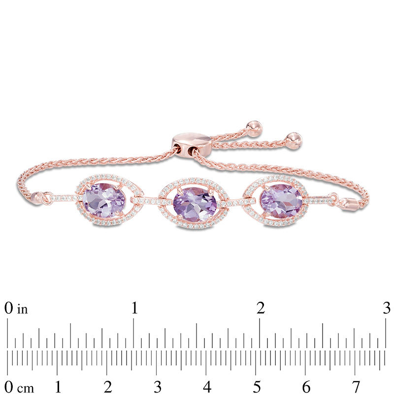 Main Image 2 of Oval Amethyst and Lab-Created White Sapphire Frame Bolo Bracelet in Sterling Silver with 14K Rose Gold Plate - 8.0"
