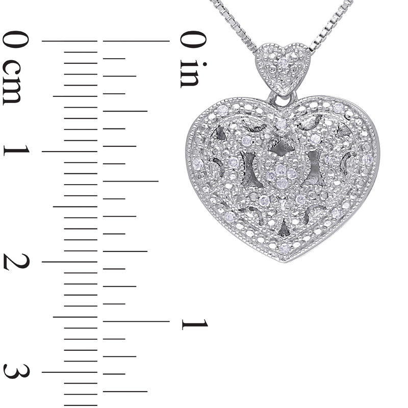 1/15 CT. T.W. Diamond Vintage-Style Beaded Double Heart Locket in Sterling Silver