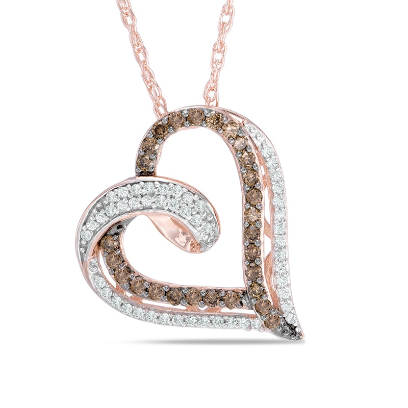Main Image 1 of Smoky Quartz and Lab-Created White Sapphire Ribbon Heart Pendant in Sterling Silver with 14K Rose Gold Plate
