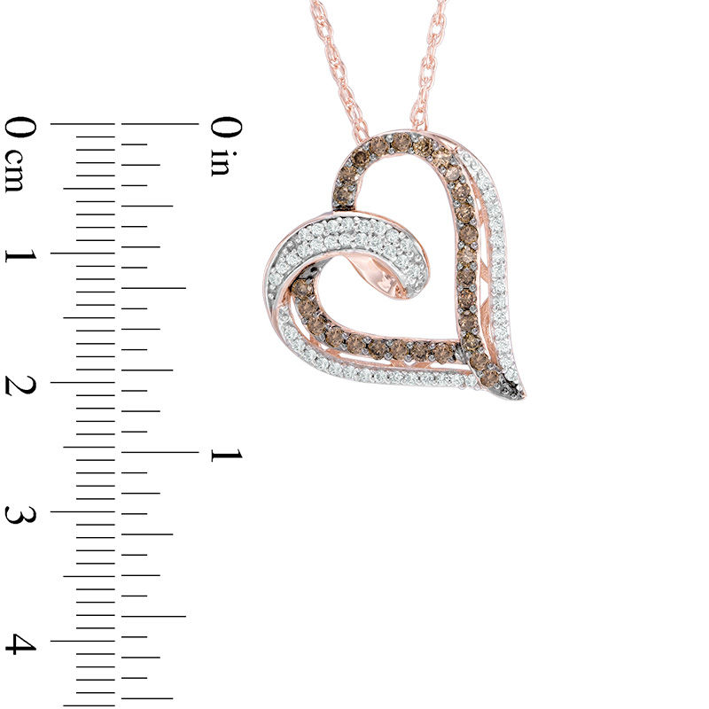 Main Image 2 of Smoky Quartz and Lab-Created White Sapphire Ribbon Heart Pendant in Sterling Silver with 14K Rose Gold Plate