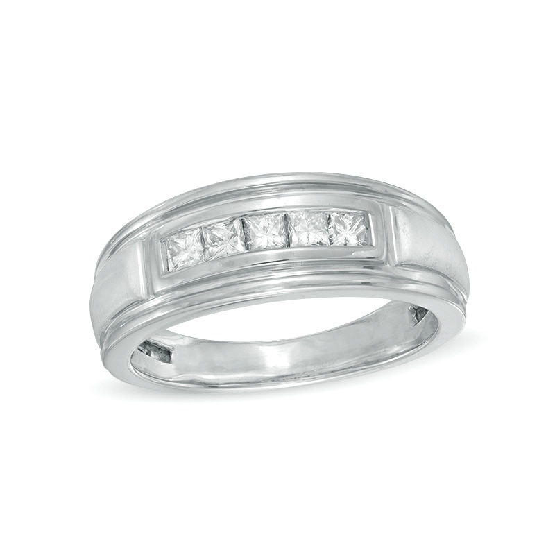 Main Image 1 of 1/2 CT. T.W. Square-Cut Diamond Five Stone Band in 10K White Gold