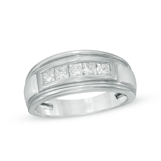 1 CT. T.w. Square-Cut Diamond Five Stone Band in 10K White Gold