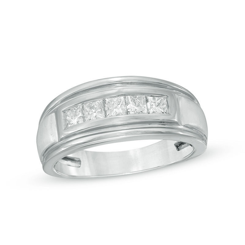 Main Image 1 of 1 CT. T.W. Square-Cut Diamond Five Stone Band in 10K White Gold