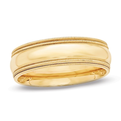 Men S 7 0mm Comfort Fit Double Milgrain Wedding Band In 14k Gold