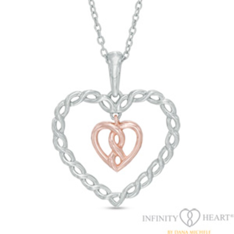 Infinity Heart® by Dana Michele Open Heart Frame Pendant in Sterling Silver and 10K Rose Gold