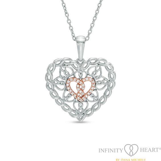Infinity Heart® by Dana Michele 1/20 CT. T.w. Diamond Heart Pendant in Sterling Silver and 10K Rose Gold