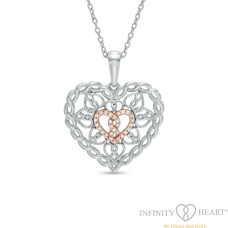 Infinity Heart® by Dana Michele 1/20 CT. T.W. Diamond Heart Pendant in Sterling Silver and 10K Rose Gold