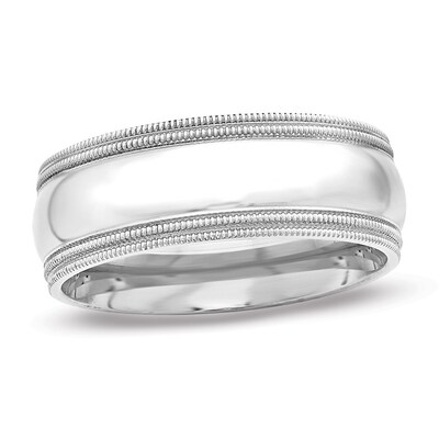 Men S 8 0mm Comfort Fit Double Milgrain Wedding Band In 14k White Gold Zales