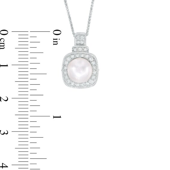 Vera Wang Love Collection Akoya Cultured Pearl and 1/8 CT. T.w. Diamond Frame Pendant in 14K White Gold