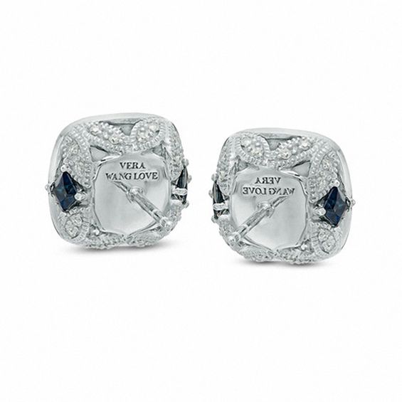 Vera Wang Love Collection Akoya Cultured Pearl and 1/ CT. T.w. Diamond Frame Stud Earrings in 14K White Gold