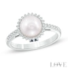 Thumbnail Image 0 of Vera Wang Love Collection Cultured Akoya Pearl and 1/8 CT. T.W. Diamond Frame Ring in 14K White Gold - Size 7