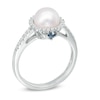 Thumbnail Image 1 of Vera Wang Love Collection Cultured Akoya Pearl and 1/8 CT. T.W. Diamond Frame Ring in 14K White Gold - Size 7