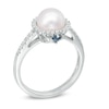 Thumbnail Image 2 of Vera Wang Love Collection Akoya Cultured Pearl and 1/8 CT. T.W. Diamond Frame Ring in 14K White Gold-Size 7