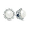 Thumbnail Image 0 of Vera Wang Love Collection Cultured Akoya Pearl and 1/8 CT. T.W. Diamond Frame Stud Earrings in 14K White Gold