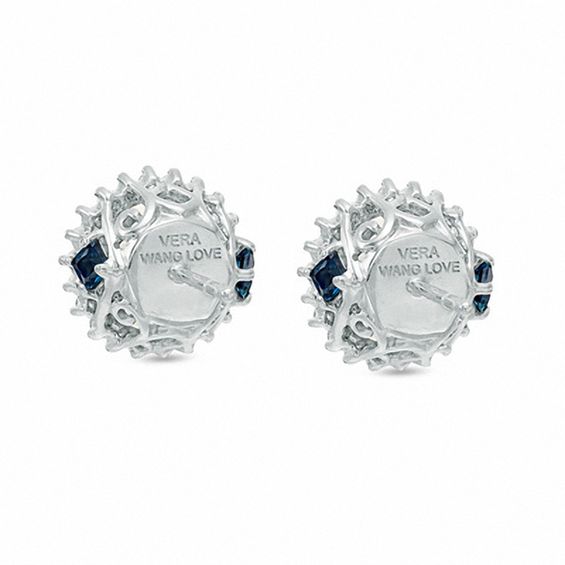 Vera Wang Love Collection Akoya Cultured Pearl and 1/8 CT. T.w. Diamond Frame Stud Earrings in 14K White Gold