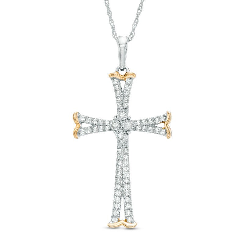 1/5 CT. T.W. Diamond Cross Pendant in 10K Two-Tone Gold