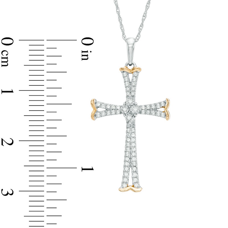 1/5 CT. T.W. Diamond Cross Pendant in 10K Two-Tone Gold