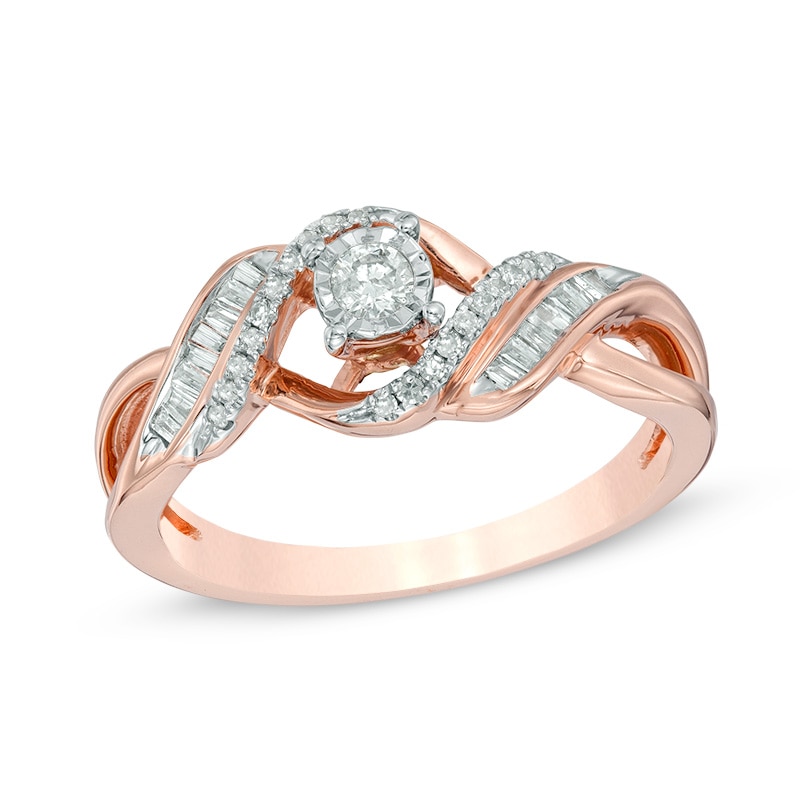 1/4 CT. T.W. Diamond Twist Bypass Ring in 10K Rose Gold