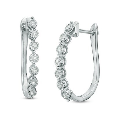 Jewel Tie Solid 10k White Gold Round Diamond Hoop Earrings 1/4 Cttw. 
