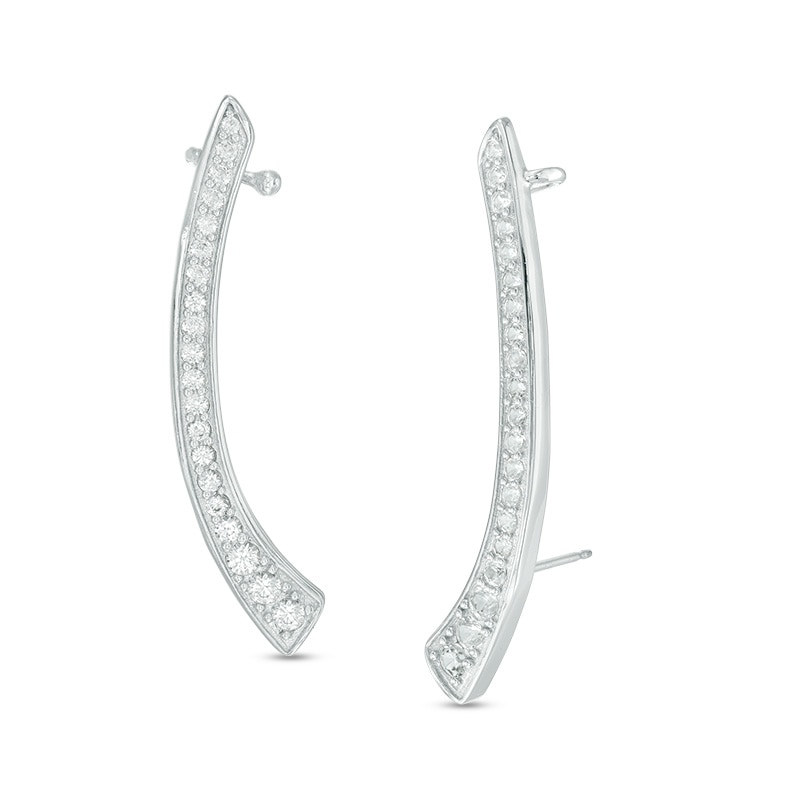 Lab-Created White Sapphire Curved Bar Crawler Earrings in Sterling Silver