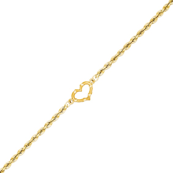 Diamond-Cut Heart Anklet in 14K Gold - 10"