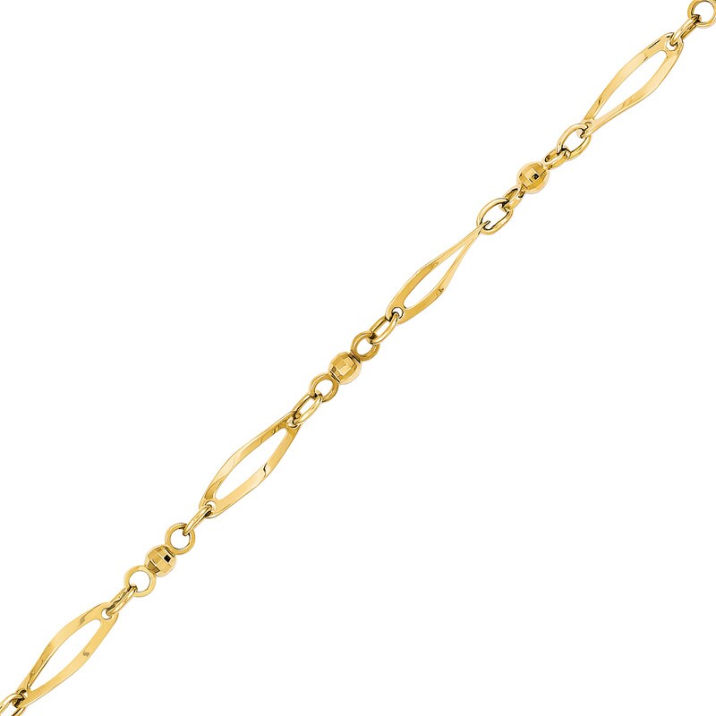 Main Image 1 of Diamond-Cut Marquise Link Anklet in 14K Gold - 9.0"