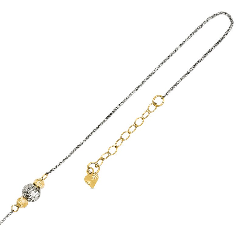 Diamond-Cut Bead Anklet in 14K Two-Tone Gold - 10"