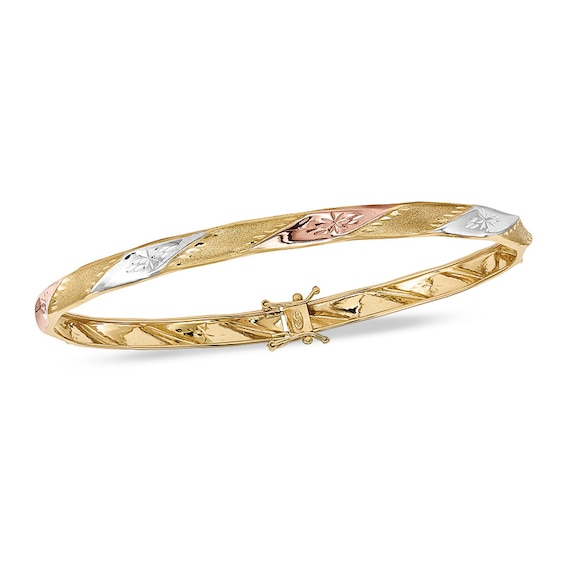 4.75mm Diamond-Cut Satin Bangle in 14K Tri-Tone Gold - 8.0"
