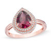 Thumbnail Image 1 of Pear-Shaped Rhodolite Garnet and 1/5 CT. T.W. Diamond Double Frame Ring in 10K Rose Gold