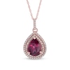 Thumbnail Image 1 of Pear-Shaped Rhodolite Garnet and 1/5 CT. T.W. Diamond Double Frame Pendant in 10K Rose Gold