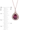 Thumbnail Image 2 of Pear-Shaped Rhodolite Garnet and 1/5 CT. T.W. Diamond Double Frame Pendant in 10K Rose Gold