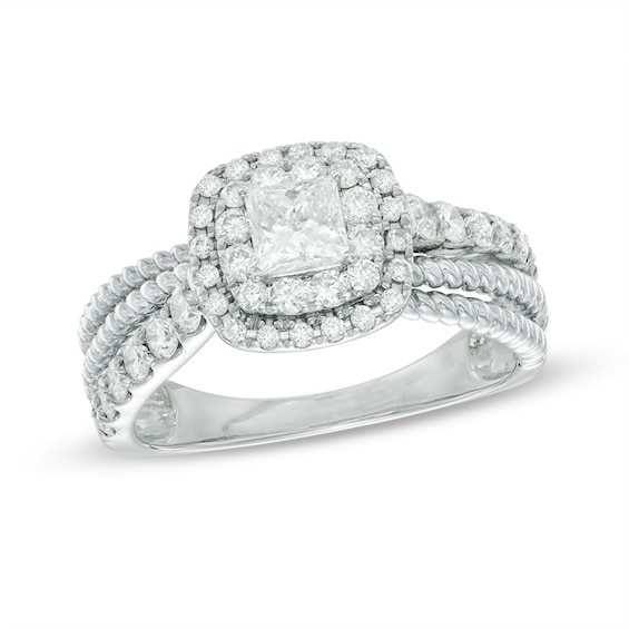 1 CT. T.w. Princess-Cut Diamond Layered Frame Rope Bridal Set in 14K White Gold