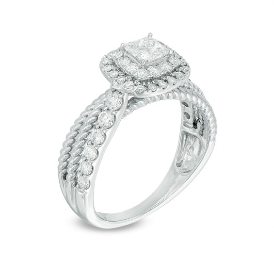 1 CT. T.w. Princess-Cut Diamond Layered Frame Rope Bridal Set in 14K White Gold