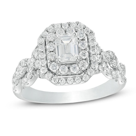 Celebration Ideal 1-1/2 CT. T.w. Emerald-Cut Diamond Frame Engagement Ring in 14K White Gold (I/I1)