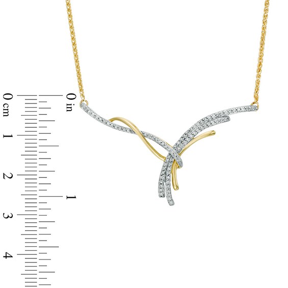 1/4 CT. T.w. Diamond Crossover Ribbon Curved Bar Necklace in 10K Gold - 15.25"