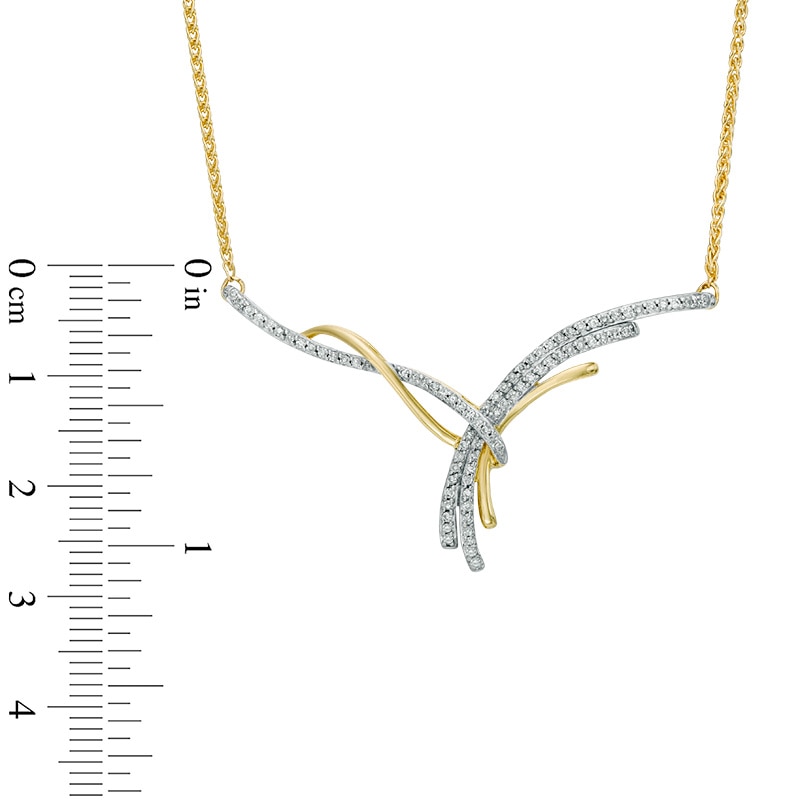 Main Image 2 of 1/4 CT. T.W. Diamond Crossover Ribbon Curved Bar Necklace in 10K Gold - 15.25"