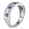 Thumbnail Image 1 of Men's Blue Sapphire and 1/4 CT. T.W. Diamond Triple Row Wedding Band in 10K White Gold