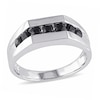 Thumbnail Image 0 of Men's Enhanced Black Sapphire Seven Stone Channel Band in Sterling Silver