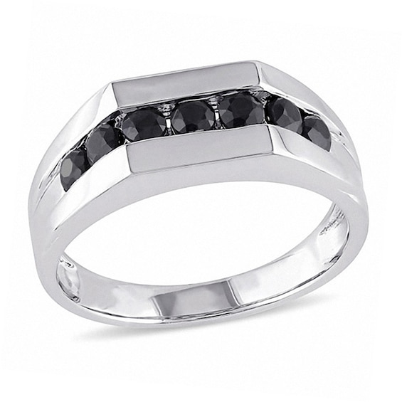 Enhanced Black Sapphire Seven Stone Channel Band Sterling Silver