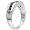 Thumbnail Image 1 of Men's Enhanced Black Sapphire Seven Stone Channel Band in Sterling Silver